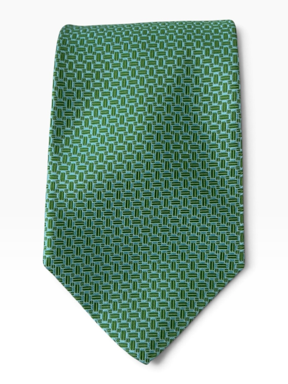 NEW Brooks Brothers Light Green & Turquoise Tie Geometric Italian Silk Necktie